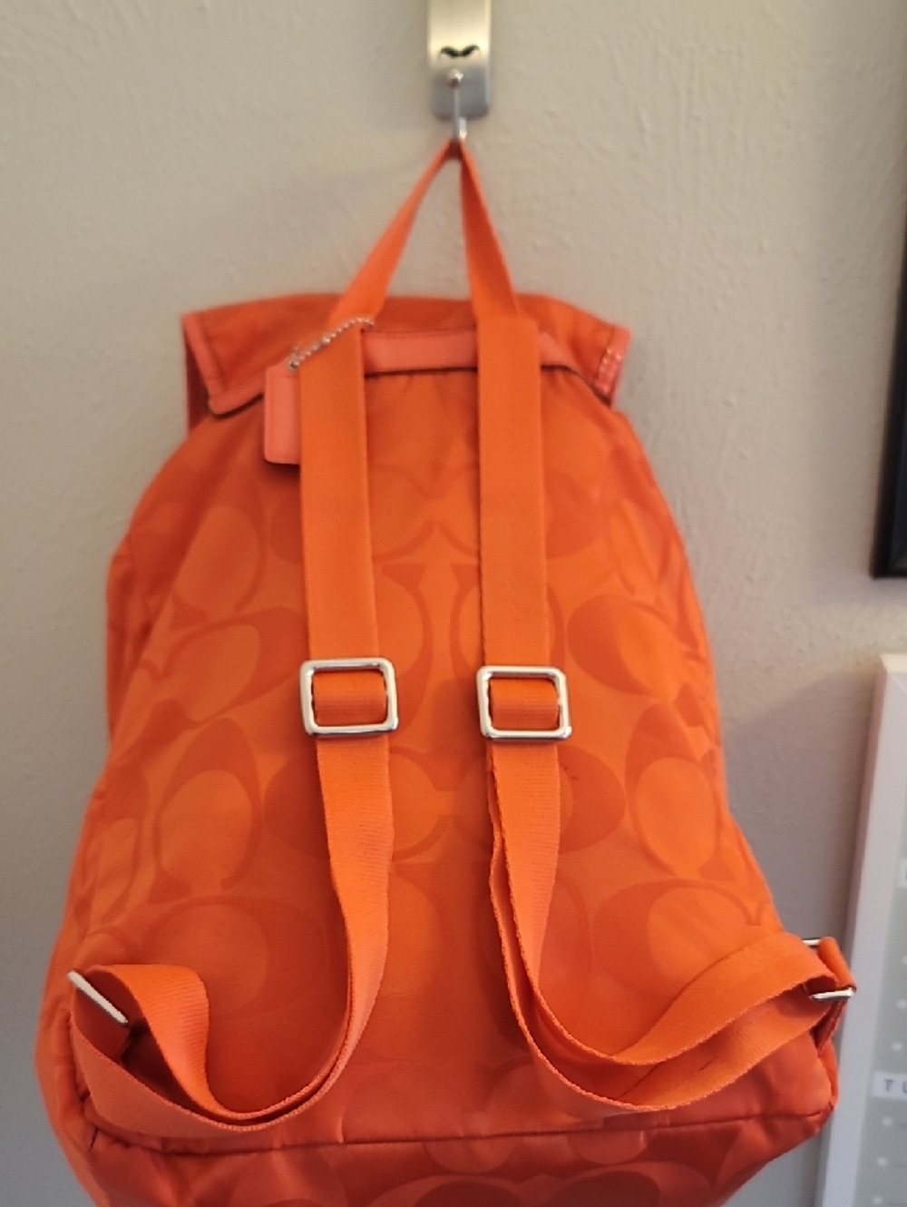 Coach Orange Signature Nylon Drawstring Backpack - Picture 7 of 12